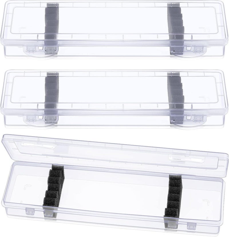 Nezyo 3 Pcs Paint Brush Storage Containers with Foam Inserts, Paint Brush Organizers Holders Portable Drawing Tool Case Small Storage Container for Pens with 6 Foam Inserts, Translucent, 13.8 x 3.5 x 1.6 In - Image 1